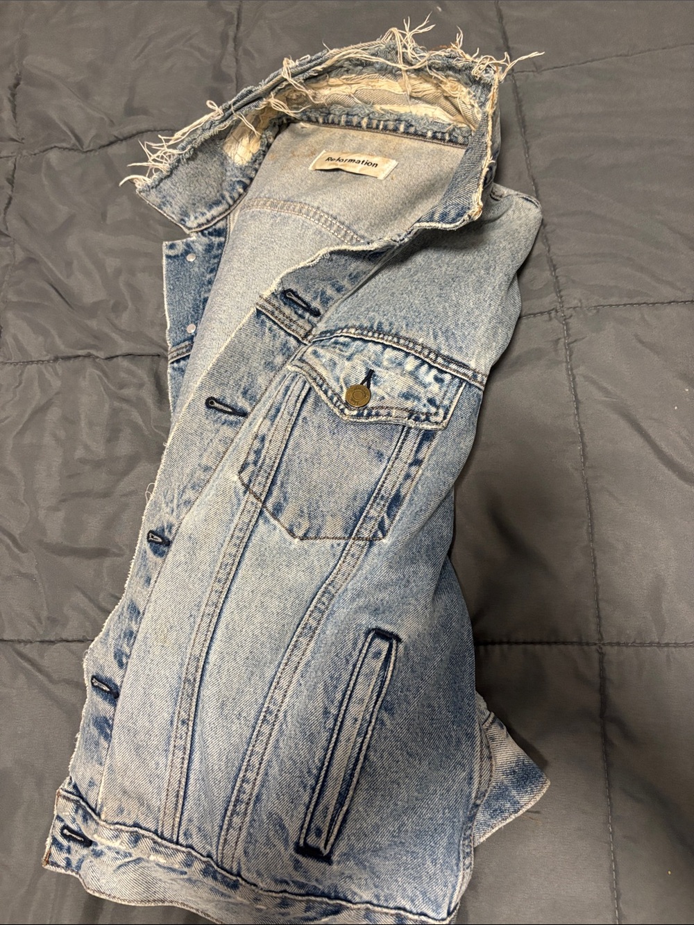 Reformation Light Blue Distressed Denim Jacket
